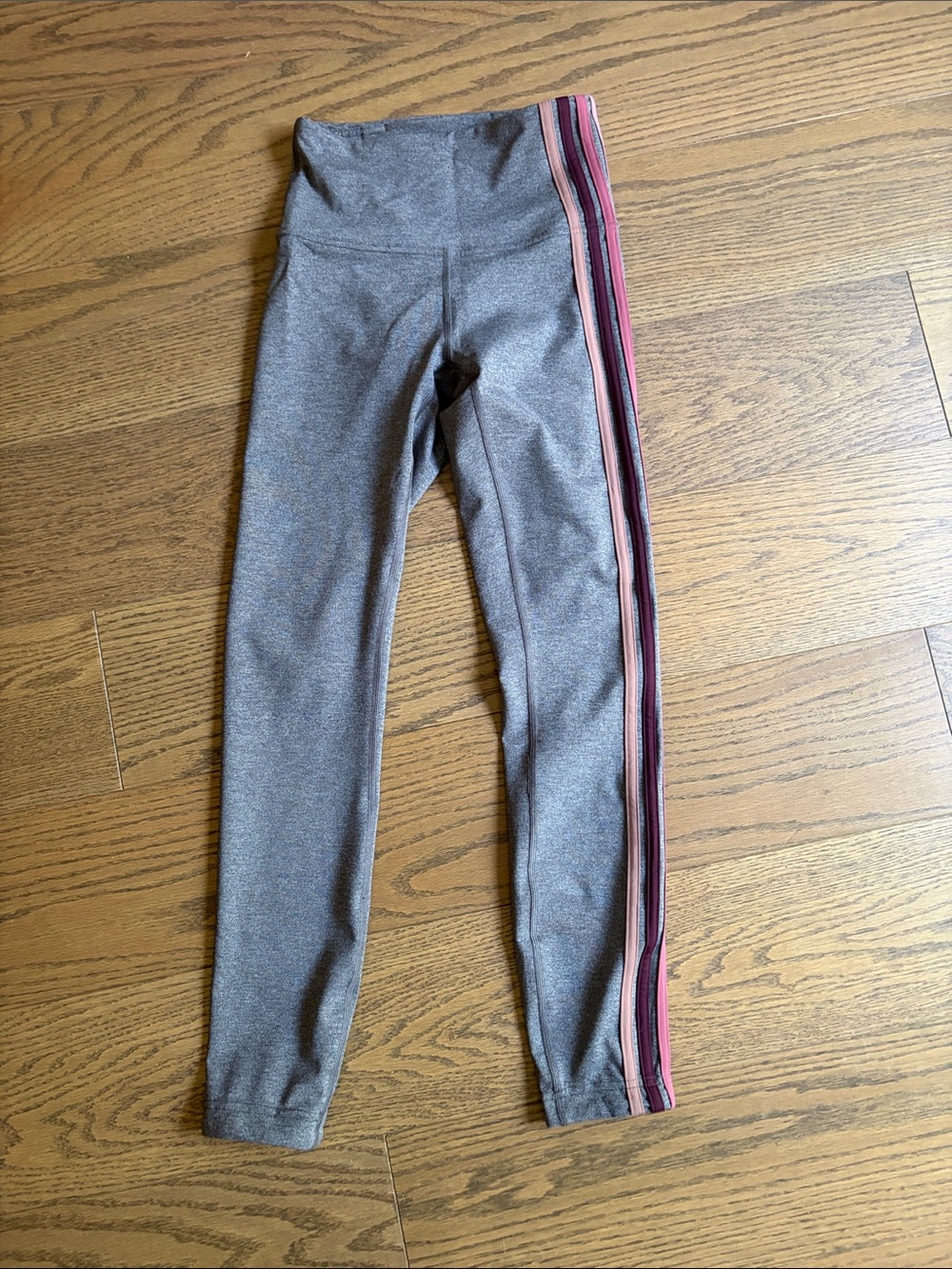 lululemon athletica Heather Gray Leggings with Pink Stripe Detail